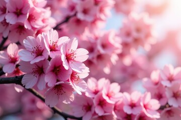 Fototapeta premium Dense cluster of sakura flowers, repeating motif, vibrant pink , petal, background, flower