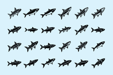 sardine fish design, labeled vector silhouette illustration.