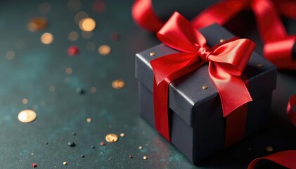 Obraz premium Elegant red ribbon tied gift boxes, gold accents, fabric, christmas, element