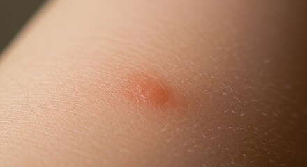 Fototapeta premium Skin close-up with a small red blemish on a human arm. Insect bite on human skin 