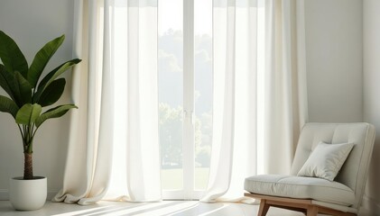 Soft flowing white linen curtains, minimalist style , subtle texture, background texture