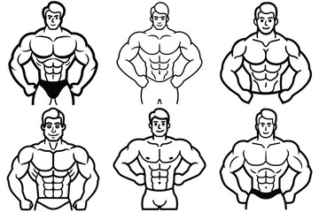 Dynamic Bodybuilding Poses, Muscular Male Torso Illustrations