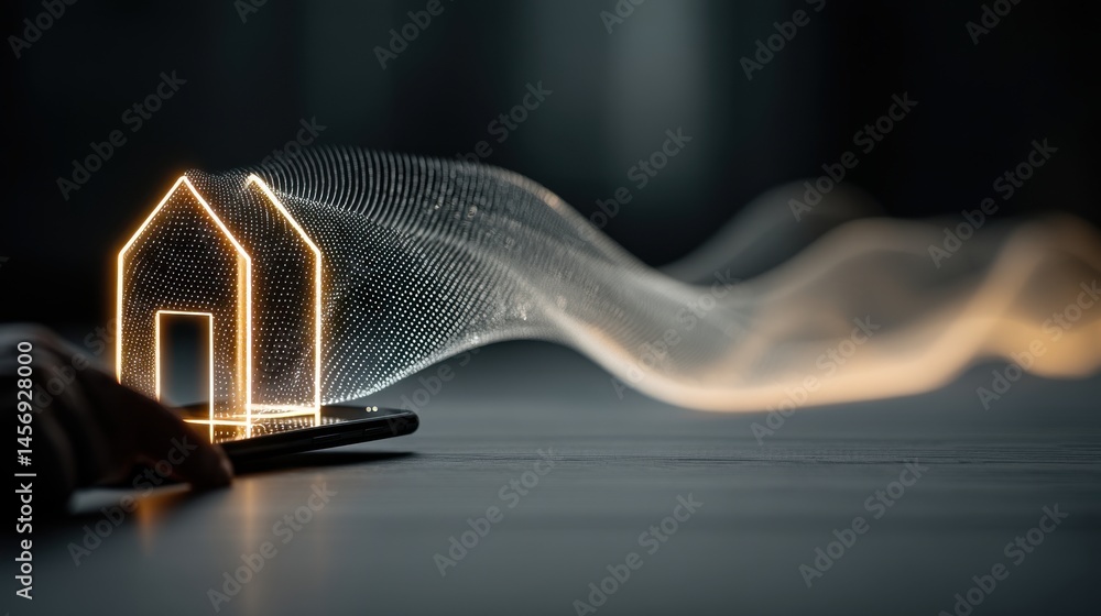 Poster technology style whit net glowing wave,glowing line glow wave,glow line , checking house efficiency 