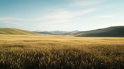 Obraz premium Golden wheat field extends to mountains
