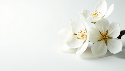 Fototapeta premium Delicate white blossoms against pure white background, flower, serene