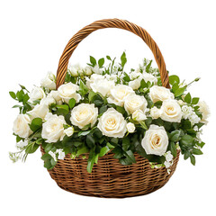 White Rose Funeral Basket Isolated on Transparent Background