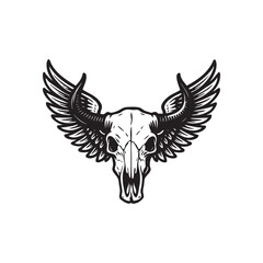 buffalo head skull with wings