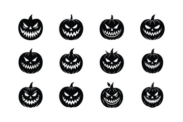 set of jack o lantern happy face vector silhouette © Kalpana