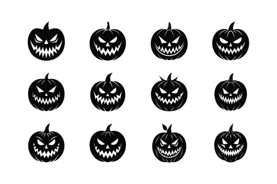 set of jack o lantern happy face vector silhouette