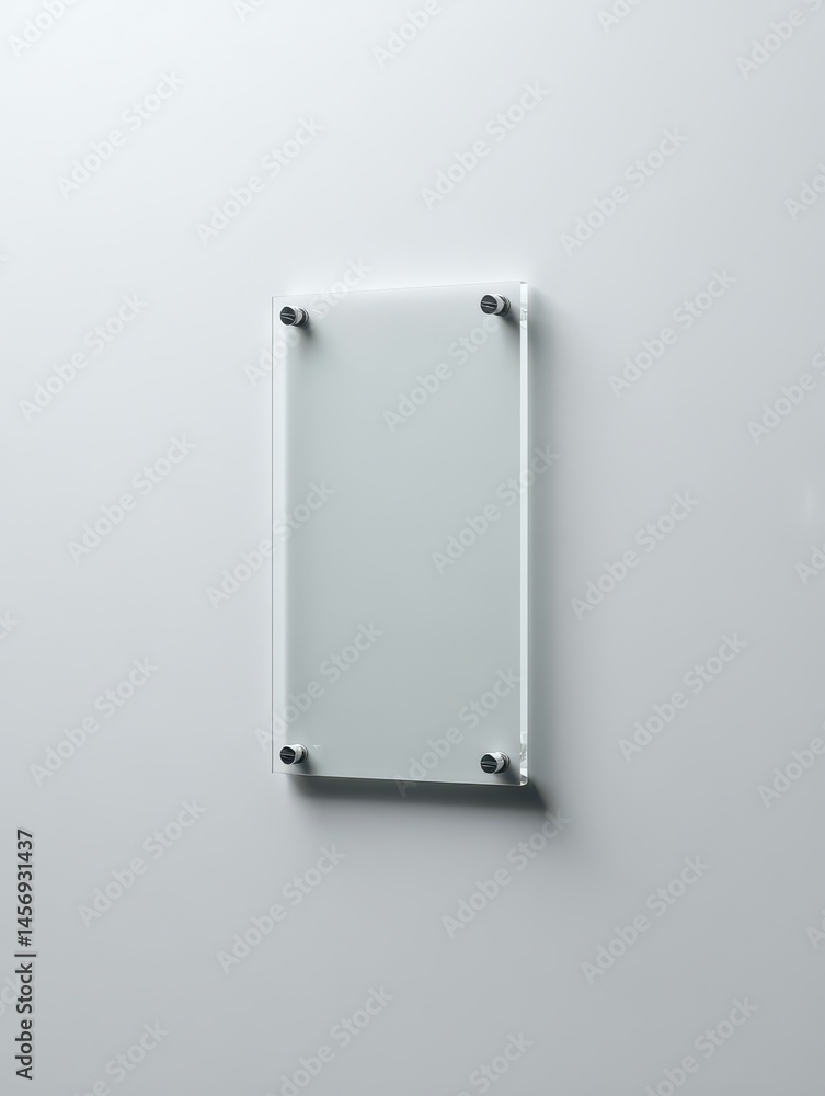 Poster a stunning image of vertical perspective view of a transparent rectangular plexiglass plaque (portra