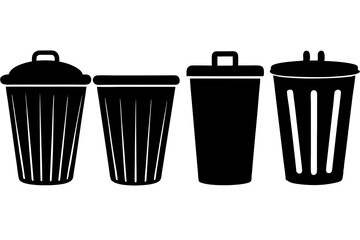 set of Trash bin vector silhouette illustration isolated on white background