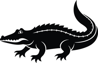 Crocodile silhouette, crocodile silhouette vector art, alligator black and white silhouette illustration, vector illustration