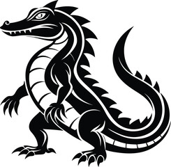 Crocodile silhouette, crocodile silhouette vector art, alligator black and white silhouette illustration, vector illustration