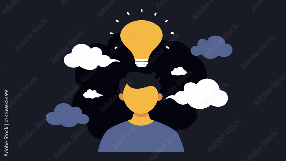 Poster clouded mind a person with a cloud over their head filled with chaotic dark shapes labeled negative 