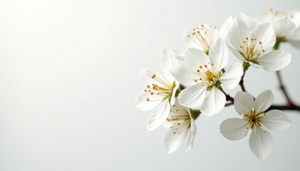 Abstract macro image of white blossoms against stark white, pastel, nature, high resolution