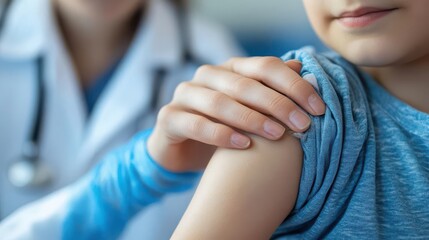 Close-up of child s hand getting vaccinated with sterile background