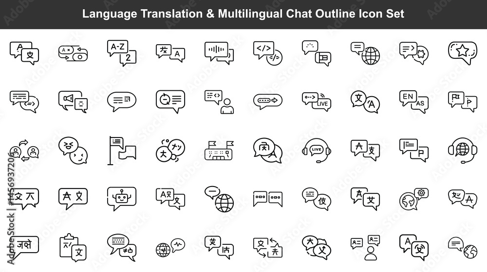 Poster diverse language translation icons represent multilingual communication and global interaction withi