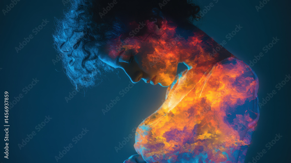 Poster silhouette transforms with colorful clouds during a creative conceptual art display at dusk