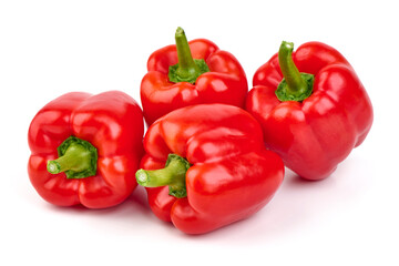 Fresh red bell peppers isolated on white background.