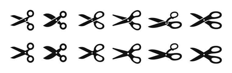 Scissors icon design, Simple scissor silhouettes in different styles, clippers icon set