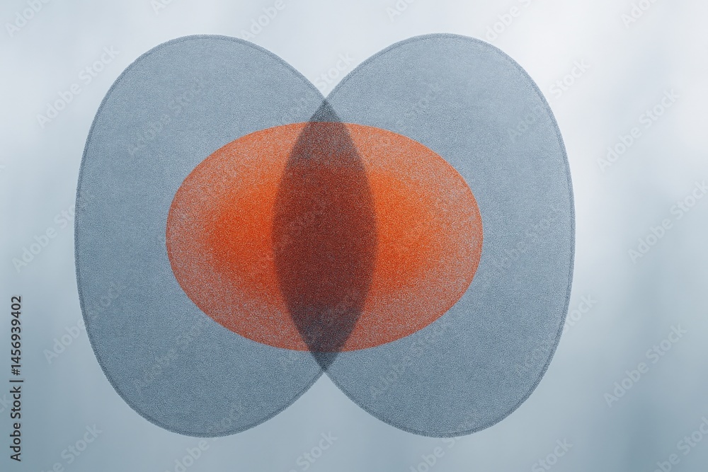 Poster molecule bonding micro concept. abstract overlapping circles with a central orange area.