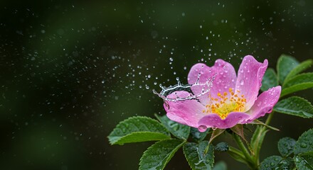 Pink flower with water droplets on petals