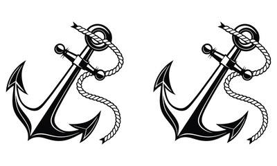 Nautical anchor with rope, a marine vector illustration, is a classic ship symbol and design element