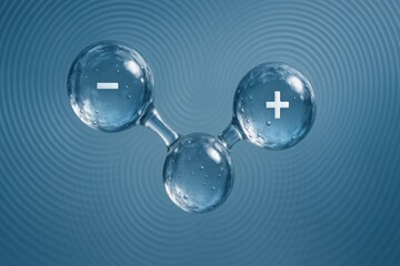 molecule bonding micro concept. Molecular structure with positive and negative charges in bubbles.