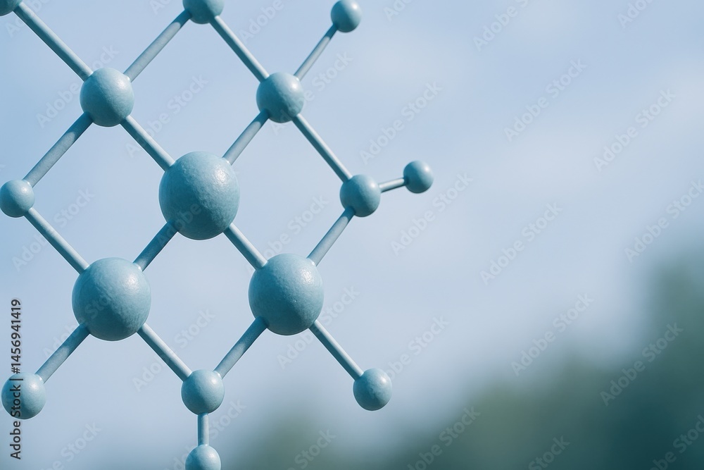 Aufkleber molecule bonding micro concept. abstract molecular structure against a soft blue background.