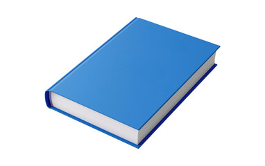 Closed hardcover book with blue cover lying flat. Education and reading concept.