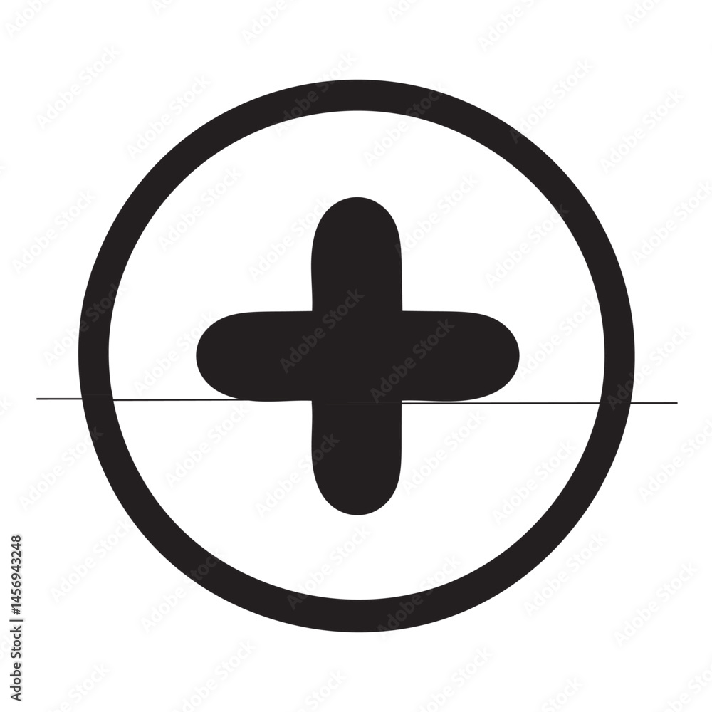 Poster plus icon vector. add plus icon. black and white. continuous line