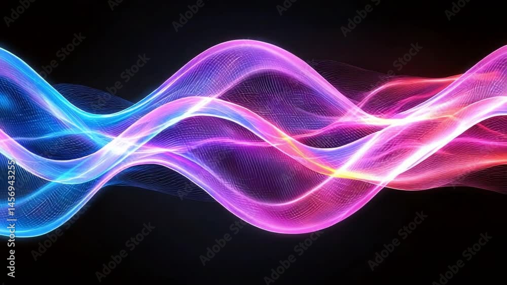 Aufkleber Illuminated Waves: A vibrant depiction of abstract, multicolored light waves, dancing and intertwining against a dark backdrop. The artwork evokes a sense of energy and fluidity.