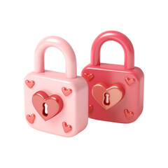 Pair of pink and red love padlocks with heart symbols. Valentine’s Day concept.