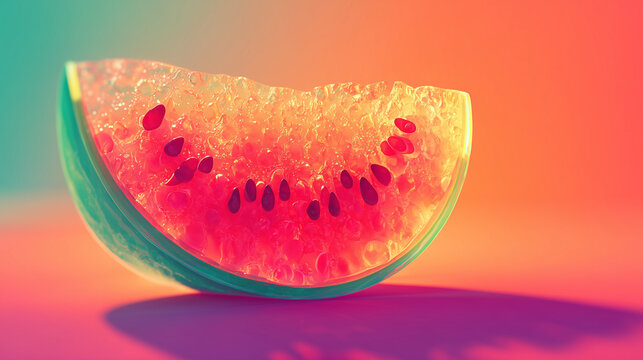 Naklejki vibrant 3d glass watermelon slices with glossy gradient effect – perfect for summer-themed designs, digital art projects, or futuristic food advertisements