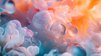 Soft pastel-colored abstract scene with bubbles and floating transparent objects