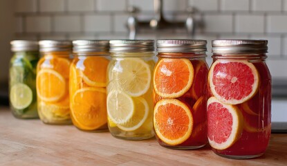 Colorful Citrus Infused Water in Mason Jars