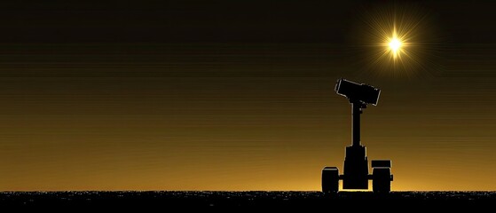 Obraz premium Silhouetted robotic vehicle on alien landscape.