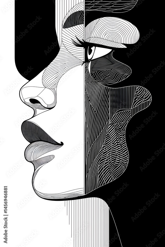 Poster intricate line work in a black and white portrait generative ai
