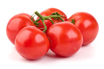 Ripe fresh tomatoes, close-up, isolated on white background.