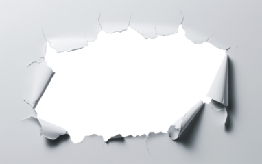 Large torn hole in paper with jagged edges. Creative break-through design element.