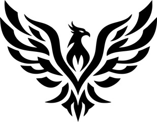 Feather Detail Phoenix Tattoo with Minimalist Outline and Vector Art