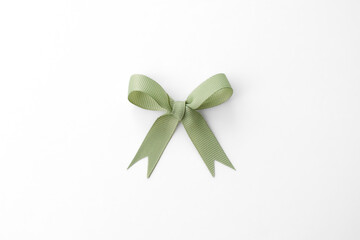 Elegant Green Ribbon Bow on White Background