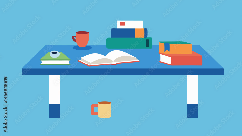 Poster books on a table a table with an abundance of books educational toys and technology on one side and 