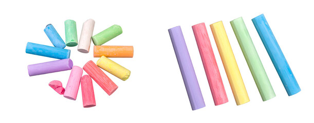 A set of colorful pastel chalks on with a transparent background