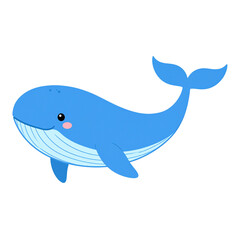 Obraz premium A cute blue cartoon whale with a smiling face and rosy cheeks.