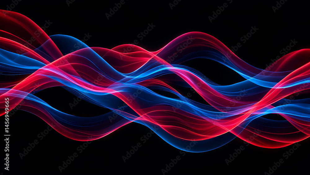Poster vivid red and blue waves undulate in an abstract design, creating a captivating and vibrant display.