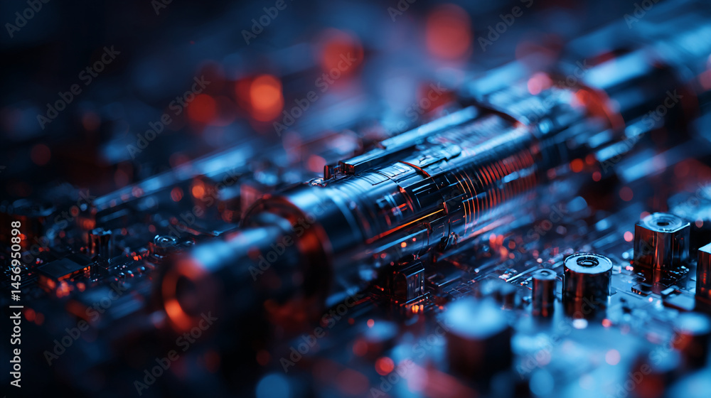 Poster futuristic technology circuit board motherboard cpu gpu processor computer hardware engineering conc