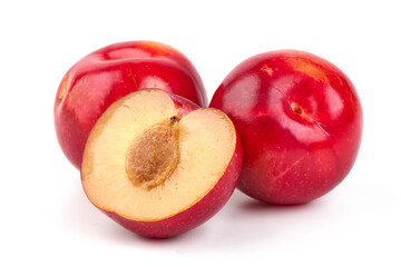 Fresh Red Plums, isolated on white background.