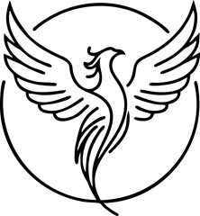 Circle Frame Phoenix Tattoo with Balanced Outline Vector Style