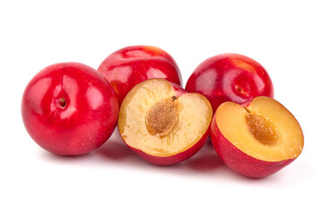 Fresh Red Plums, isolated on white background.